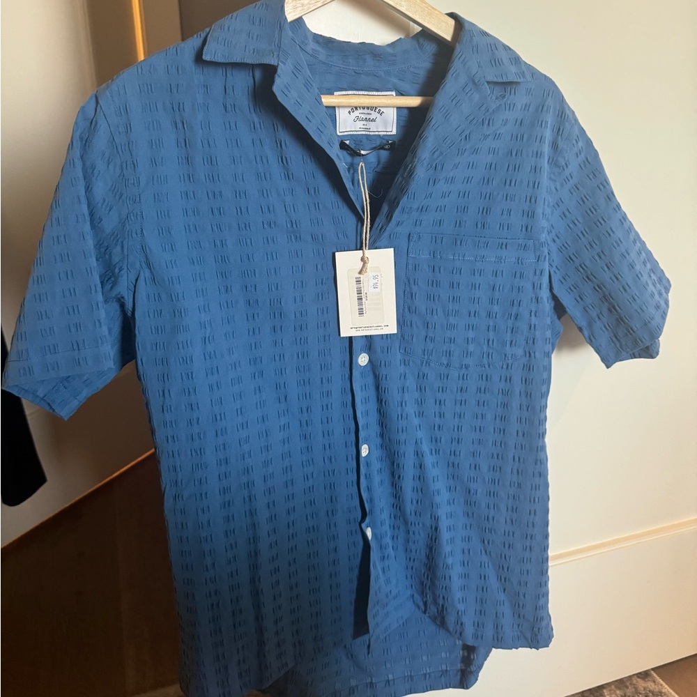 NWT Portuguese Flannel Big Square Sear Blue Camp Polo